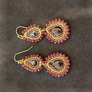 Red beaded drop earrings